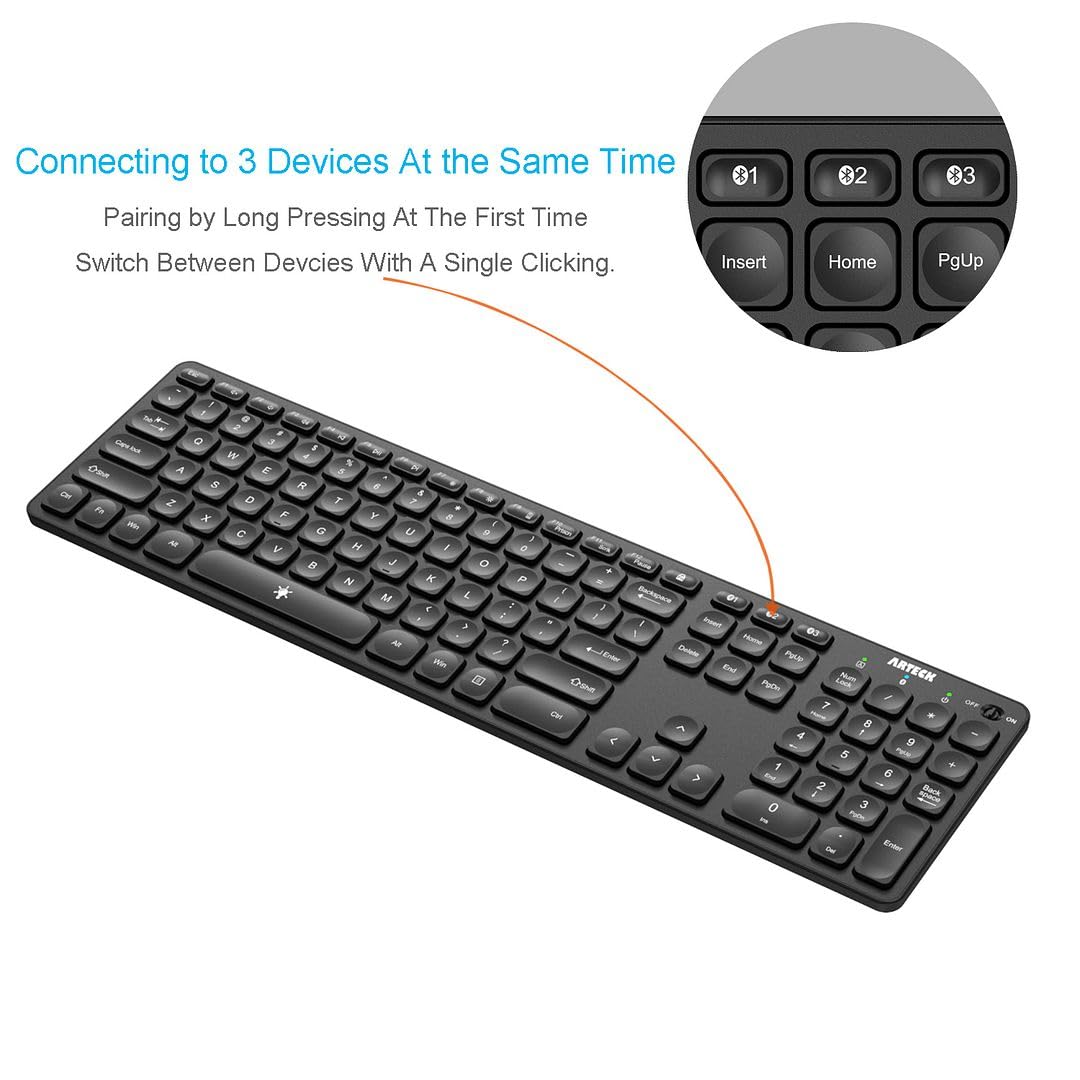 Arteck Universal Backlit 7-Colors & Adjustable Brightness Multi-Device Full Size Wireless Bluetooth Keyboard for Windows, iOS, iPad OS, Android, Computer Desktop Laptop Surface Tablet Smartphone