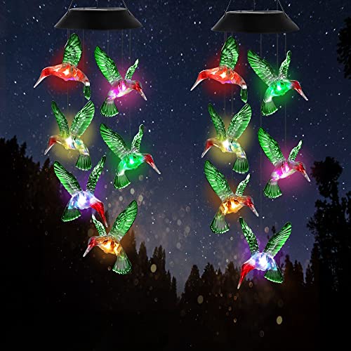 Hummingbird Solar Wind Chimes, OkayGoo Hummingbird Solar Lights Outdoor Wind Chimes Color Changing Hummingbird Gifts for Mom Grandma Christmas Decoration (Green)