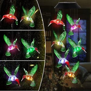 Hummingbird Solar Wind Chimes, OkayGoo Hummingbird Solar Lights Outdoor Wind Chimes Color Changing Hummingbird Gifts for Mom Grandma Christmas Decoration (Green)