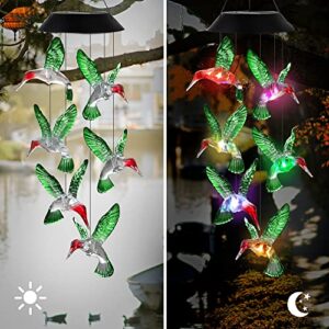 Hummingbird Solar Wind Chimes, OkayGoo Hummingbird Solar Lights Outdoor Wind Chimes Color Changing Hummingbird Gifts for Mom Grandma Christmas Decoration (Green)