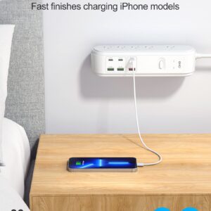PD 40W USB C Power Strip Surge Protector, 10 Outlets and 6 USB Ports, Flat Plug Desktop USB C Super Fast Charging Station QC 18W Power Bar with 6ft Extension Cord for Home/Office, 1875W/15A, 4500J