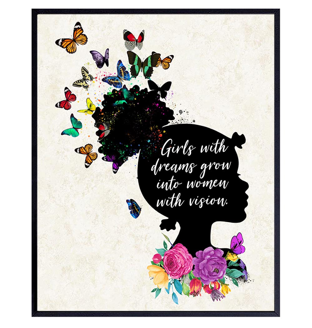 African American Girls Motivational Wall Art - Black Art - Inspirational Poster - Teens, Little Girls Bedroom, Kids Room - Positive Quotes - Encouragement Sayings - Daughter Gifts - Family Wall Decor