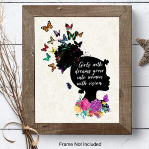 African American Girls Motivational Wall Art - Black Art - Inspirational Poster - Teens, Little Girls Bedroom, Kids Room - Positive Quotes - Encouragement Sayings - Daughter Gifts - Family Wall Decor