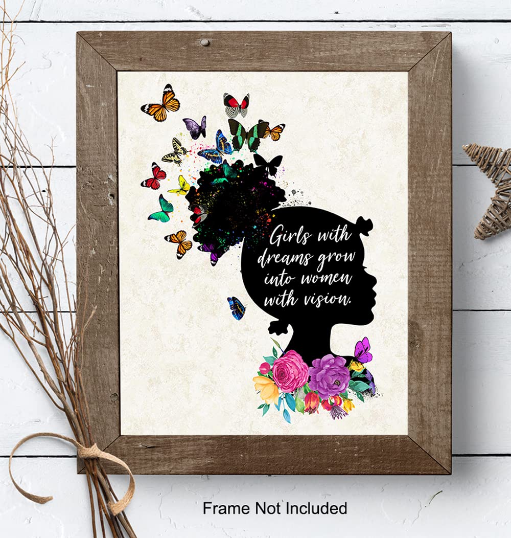 African American Girls Motivational Wall Art - Black Art - Inspirational Poster - Teens, Little Girls Bedroom, Kids Room - Positive Quotes - Encouragement Sayings - Daughter Gifts - Family Wall Decor