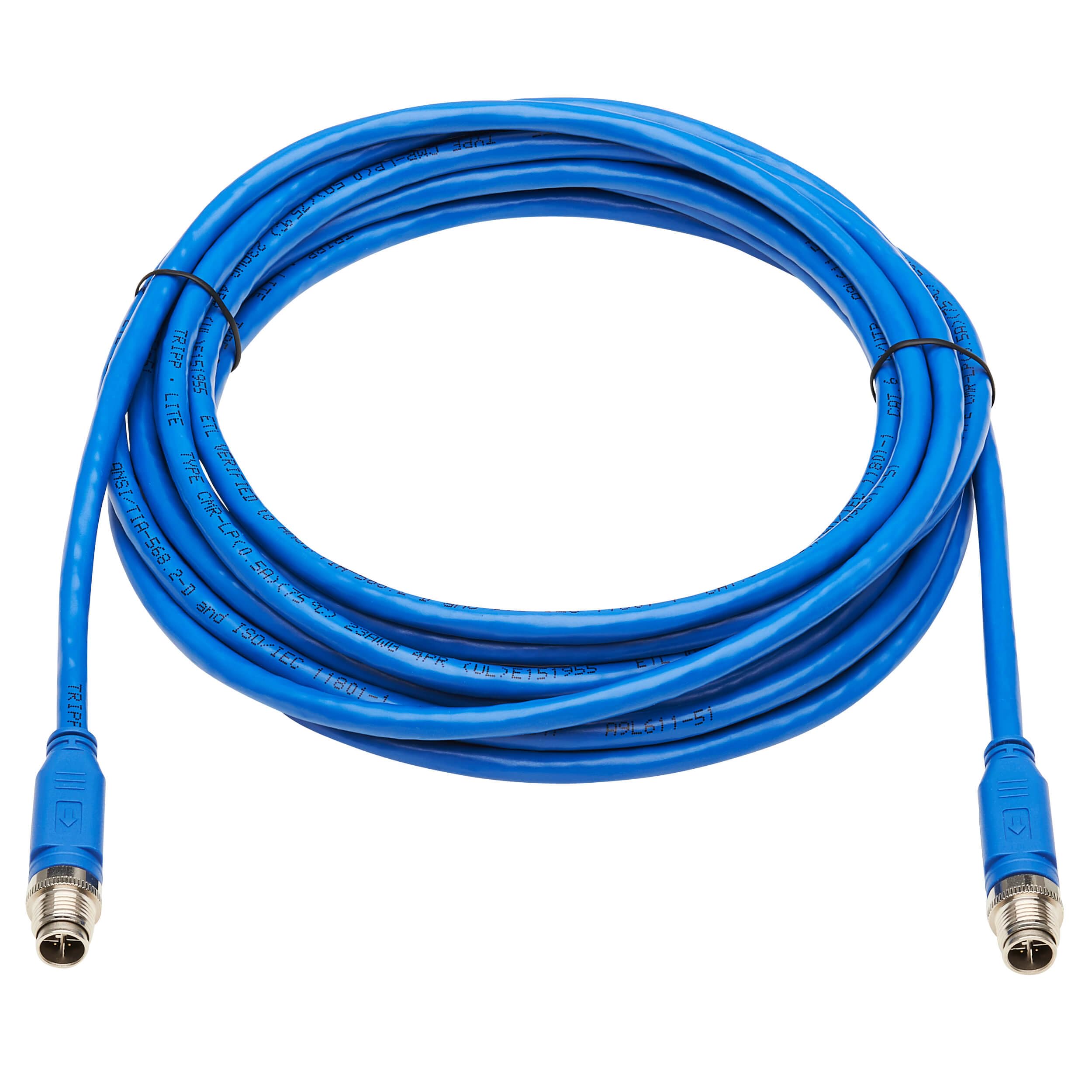 Tripp Lite M12 X-Code Cat6 Ethernet Cable Blue (M/M), 1 Gbps, UTP, UL CMR-LP Certified for 60W PoE, Heavy-Duty IP68 Rating, 9.8 Feet / 3 Meters, (NM12-601-03M-BL)