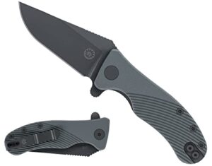 off-grid knives - baby rhino - legal carry heavy duty compact folding knife w. sandvik 14c28n blade steel, sky gray g10 scales, deep carry left and right hand, built like a tank