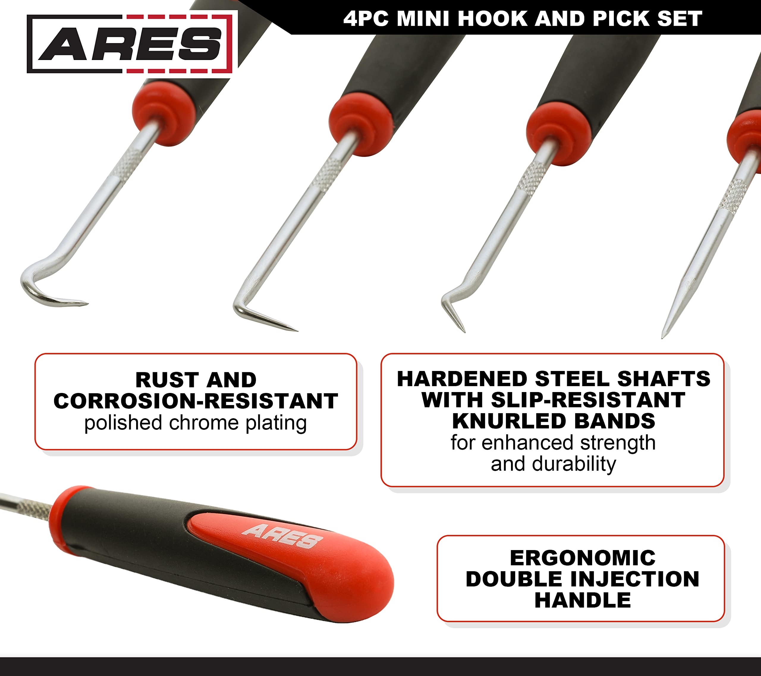 ARES 10036 - Precision Hook, Pick, and Driver Set - 12-Piece Set Includes Angled, Straight, and Full Hooks and Picks – Flathead, Phillips, and Torx Drivers - Easily Remove Pieces and Drive Fasteners