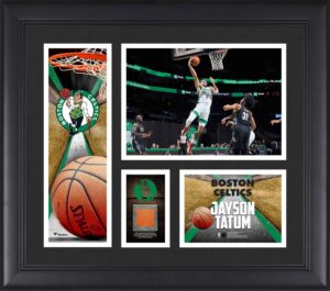 jayson tatum boston celtics framed 15'' x 17'' player collage with a piece of team-used basketball - nba player plaques and collages