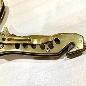 Super Knife 6.75" Gold Coated Spring Assisted Open Blade EDC Folding Pocket knife, Straight Edge Blade (Gold)