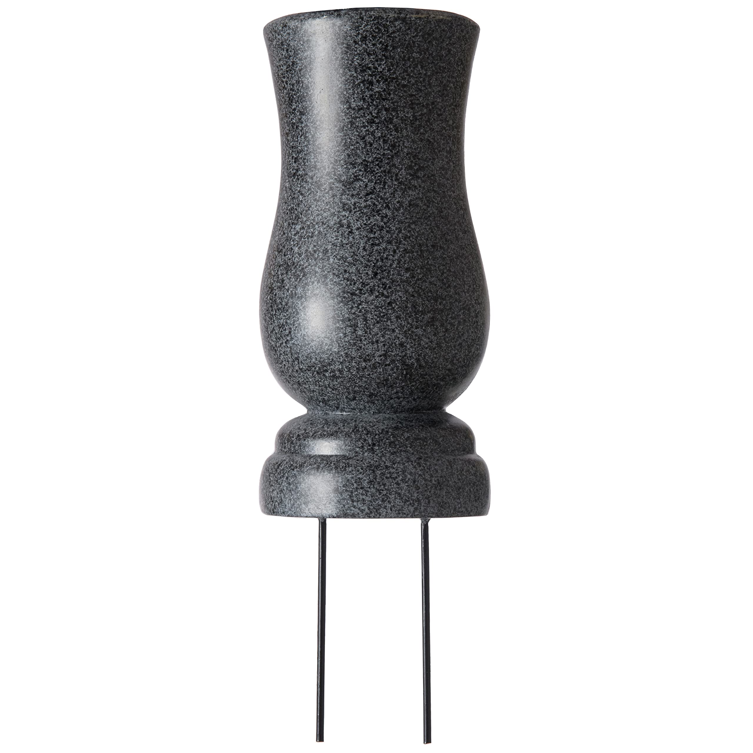 Everlasting Silk Flowers Cemetery Vase with Stakes - Plastic Flower Vases with 2 Ground Spikes, Draining Holes - For Garden, Lawn, Yard - Memorial Grave Decorations - 13x3.5x3.9”, Black Granite Design