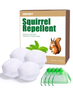 seekbit 4 pack squirrel repellent, peppermint garlic keep squirrel out of attic, car, engines, roof, outdoor squirrel deterrent repels chipmunk rodent mice away from garden, yard, warehouse