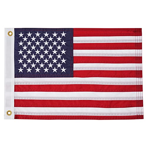 SYII American US Boat Flag 16x24 Inch Made in USA, Embroidery 50 Stars Ensign Nautical U.S.A Flags with 2 Brass Grommets, Heavy Duty Nylon Outdoor Banner for Yacht