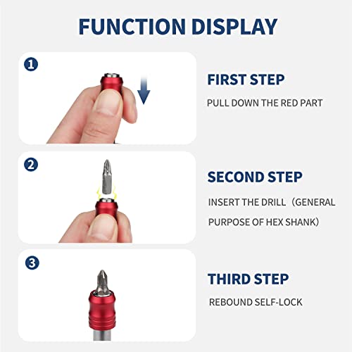 Drill Bit Extension, Mellbree 3-Pack Quick Release Magnetic Drill Bit Holder Tool Kit with 1/4” Hex Shank for All 1/4-Inch Drive Bits Three Lengths 2", 4" and 6"（Magnetic force does not transmit）