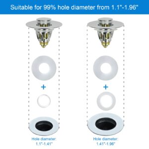 2PACK Universal Bathroom Sink Stopper,1.1-1.5 Inch Bullet Core Push Type Basin Pop-up Drain Filter,Bathtub Converter Sink Drain Strainer Plug No Overflow with Basket Hair Catcher