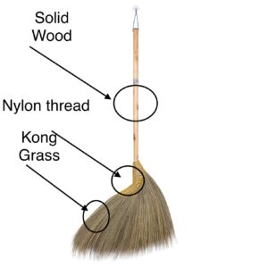 39-inch Tall of Asian Straw Broom Witch Broom Thai Natural Grass Broom with Solid Wood Handle and Handgrip Nylon Thread