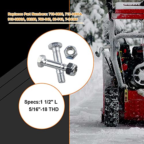 KINTLE 1-1/2" x 5/16" 710-0890 Shear Pins with Nuts Compatible with MTD Auger Drive Snowblowers/Two-Stage Snow Thrower (Except 33" Model E993I) 710-0890 710-0890A (10)