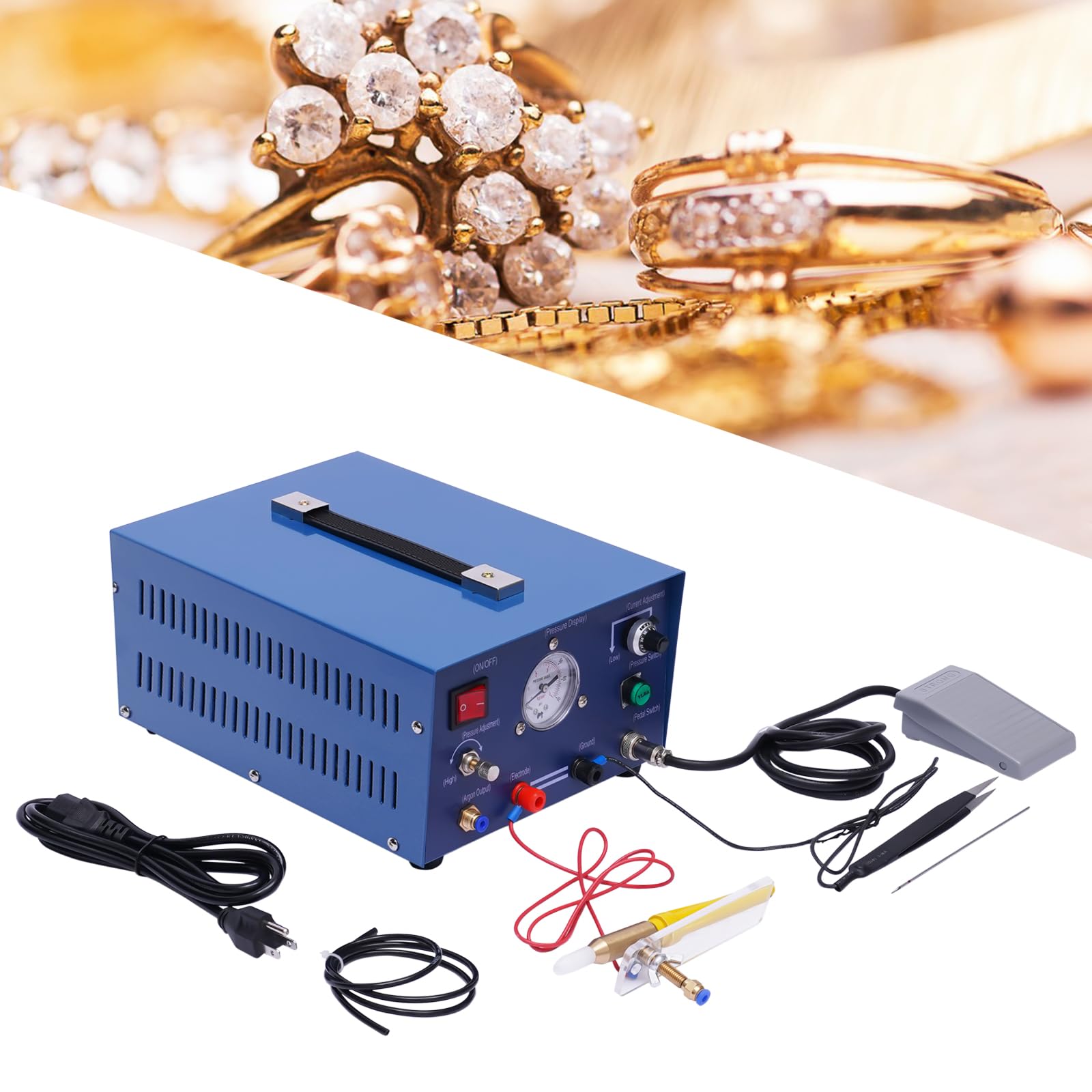 Adjustable Pulse Spot Welding Machine, 800W Jewelry Welder Argon Pulse Sparkle Spot Welder for Gold Silver Platinum