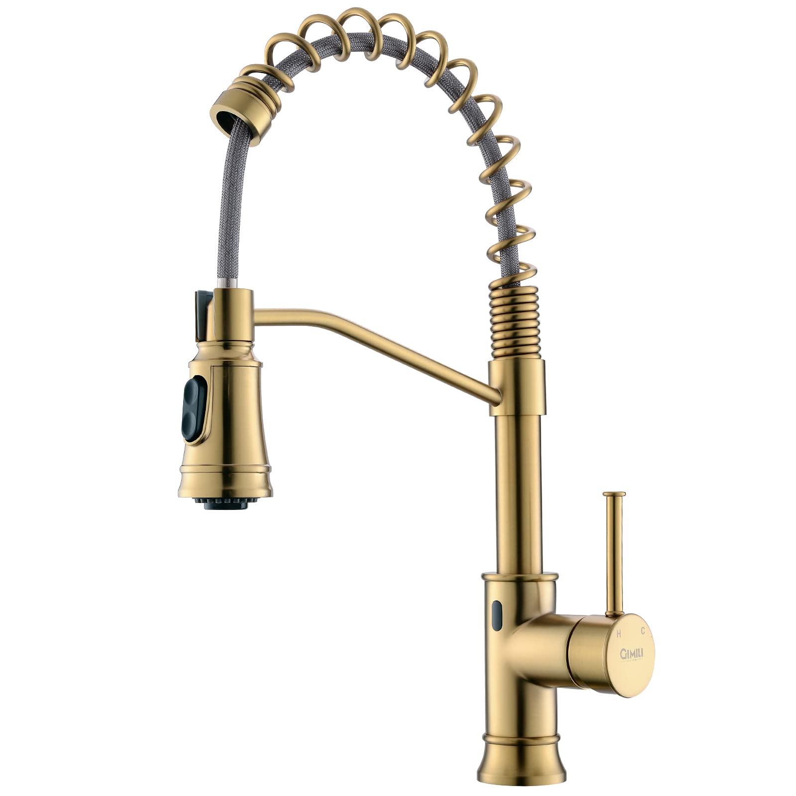 GIMILI Gold Touchless Kitchen Faucet with Pull Down Sprayer, Brushed Brass Motion Sensor Smart Hands-Free Activated Single Hole Spring Faucet for Kitchen Sink