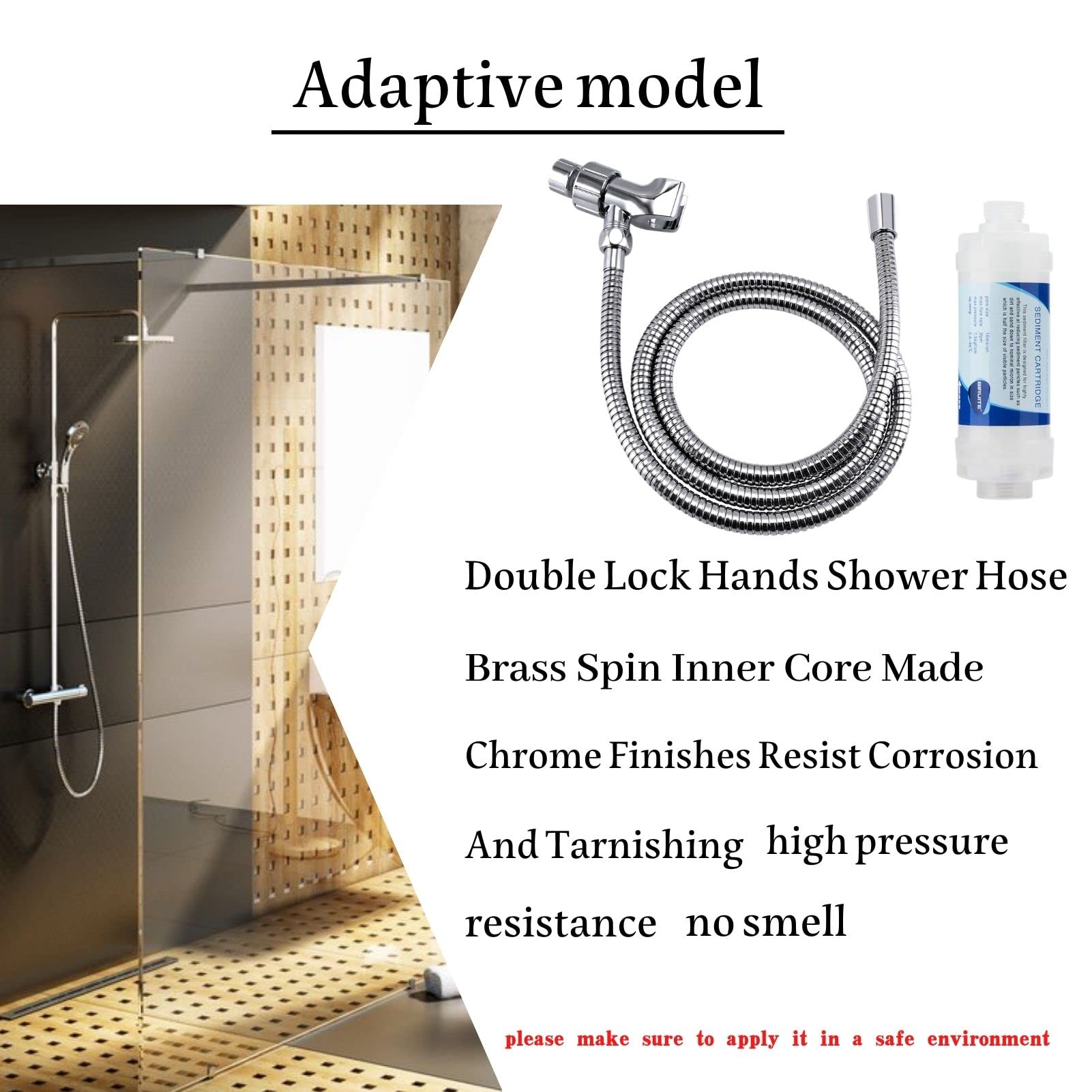 Klabb K-3 shower set 79 Inches Stainless Steel Shower Hose with Adjustable Shower Arm Holder Shower Head Holder Replacement Shower Hose Head Holder with inner brass ball.