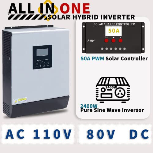 Y&H 3KVA/3500W Solar Hybrid Inverter DC24V to AC110V Off Grid Pure Sine Wave Inverter Built in 50A PWM Solar Controller,Support Utility/Generator/Solar Energy Charge
