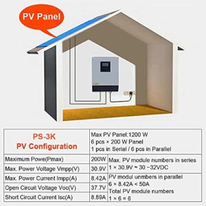 Y&H 3KVA/3500W Solar Hybrid Inverter DC24V to AC110V Off Grid Pure Sine Wave Inverter Built in 50A PWM Solar Controller,Support Utility/Generator/Solar Energy Charge