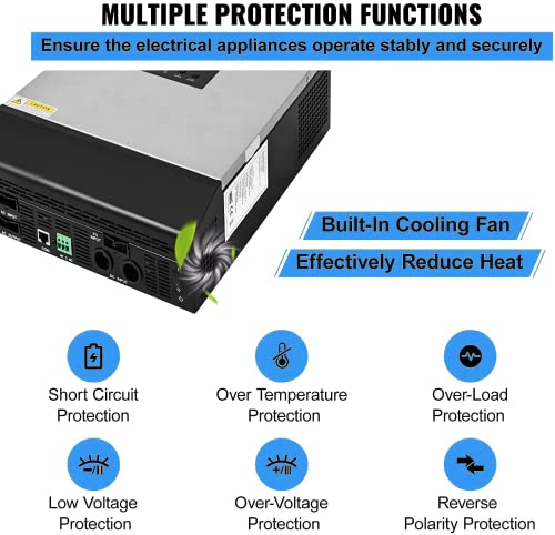 Y&H 3KVA/3500W Solar Hybrid Inverter DC24V to AC110V Off Grid Pure Sine Wave Inverter Built in 50A PWM Solar Controller,Support Utility/Generator/Solar Energy Charge