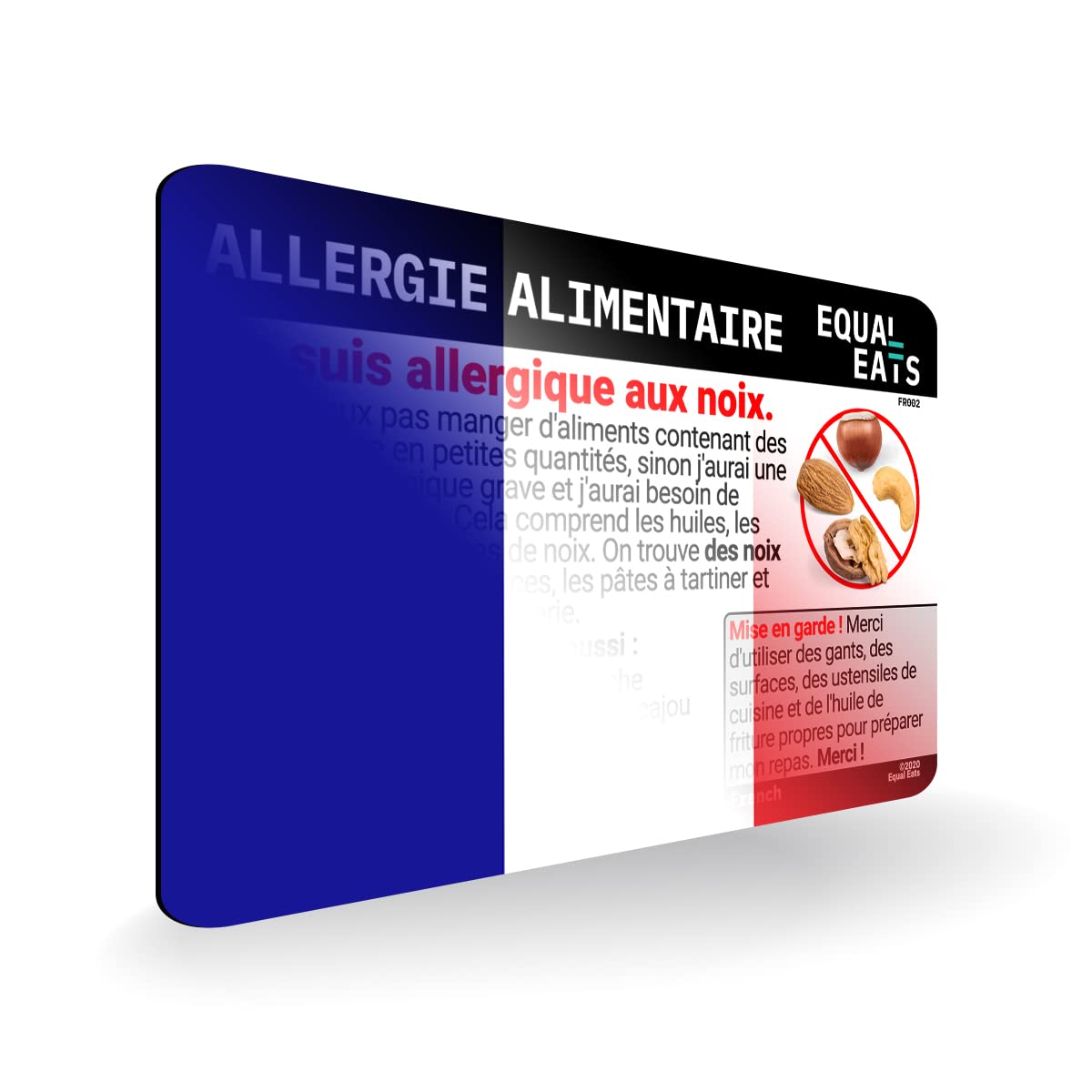 Nut Allergy Card - Plastic Tree Nut Allergy Restaurant Card - Equal Eats (French)