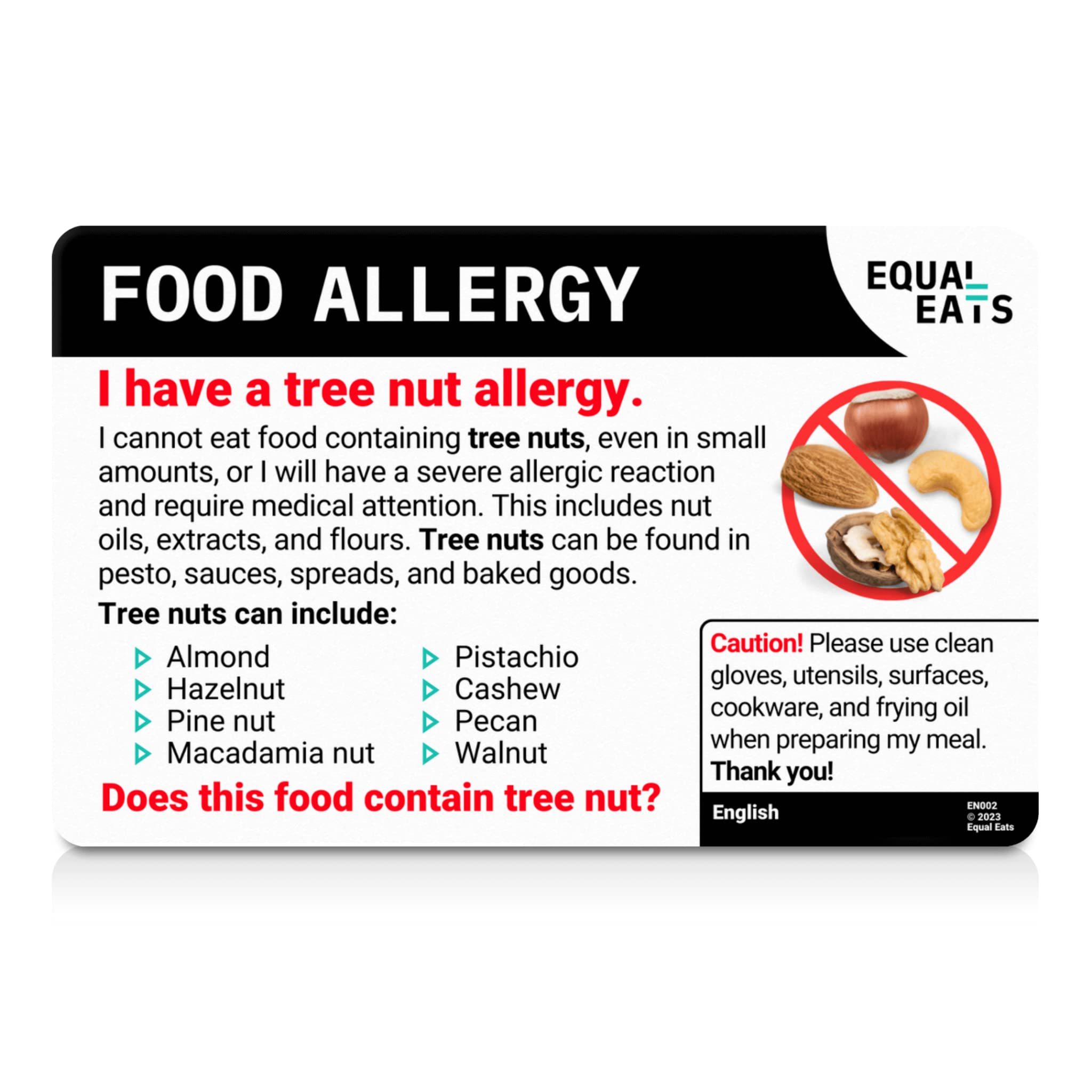 Nut Allergy Card - Plastic Tree Nut Allergy Restaurant Card - Equal Eats (French)