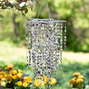 Wind & Weather 12-Inch Diameter by 29.5-Inch High Star-Shaped Mirrored Outdoor Chandelier with Solar Lights Powered by Discreet Solar Panel in Top with 9-Inch Long Hanging Chain Included