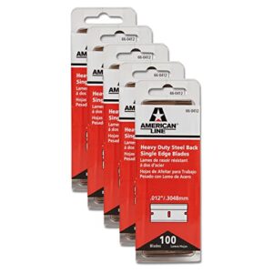 american line single edge razor blades - 500-blades - 0.012" heavy duty, sharp high carbon steel with steel backing for extra durability and long life