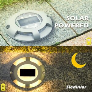 SIEDiNLAR Solar Deck Lights Driveway Dock LED Light Solar Powered Outdoor Waterproof Road Markers for Pathway Step Stair Garden Ground Sidewalk Yard 4 Pack (Warm White)