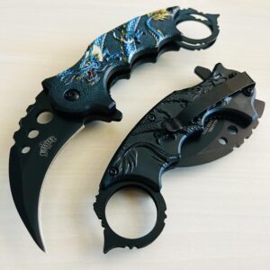 Super Knife Blue Dragon 8.5" Spring Assisted Folding Blade EDC Pocket Knife with Glass Breaker and Pocket Clip