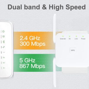 WiFi Extender WiFi Booster Indoor/Outdoor Repeater Signal Booster 1200Mbps WiFi Amplifier Long Range High Speed 5G/2.4G WiFi Internet Connection (White)