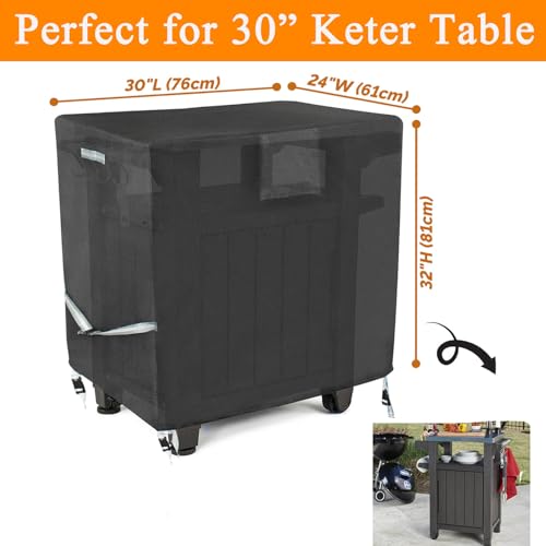 Outdoor Grill Cart Prep Table Cover 600D for 30-inch Keter Unity Portable Outdoor 40 Gal Table with Storage Cabinet, Waterproof UV Resistant Outside bbq Bar Cart Cooking Station Cover, 30" x 24" x 32"