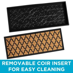 Rubber Boot & Shoe Tray | Coir Insert | 34" x 14" | Waterproof Shoe Tray for entryway | Trellis Pattern