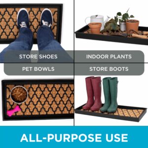 Rubber Boot & Shoe Tray | Coir Insert | 34" x 14" | Waterproof Shoe Tray for entryway | Trellis Pattern