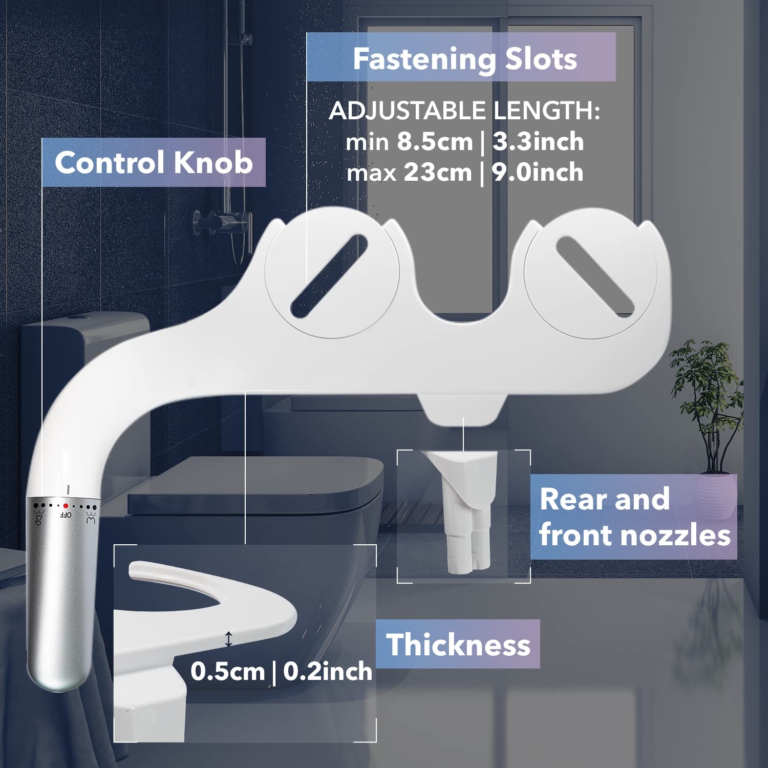 BLAUX Cleanse Bidet Attachment - Non Electric Bidet Attachment for Toilet | Adjustable Bathroom Bidet with 4 Pressure Options | Front and Rear Toilet Bidet Attachment | ABS Plastic Toilet Washer