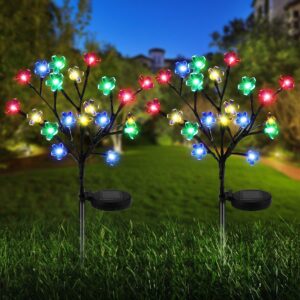 zwjbsgy solar lights outdoor - new upgraded solar garden lights, 2 pack waterproof colored fairy landscape tree solar lights for pathway patio yard deck walkway christmas decoration