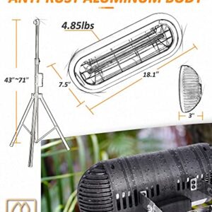 KUTON Outdoor Electric Heater, 1500W Infrared Patio Heater, Standing Indoor Heater with Telescopic Tripod, Tip-Over & IP65 Waterproof For Garage Backyard, Angle Adjustable, YD-SH-B