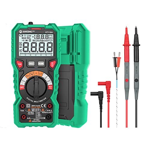 ANKONG TRMS Digital Multimeter - Fast Accurate Voltage Current Resistance Diodes & Continuity Measurements - 6000 Counts, Auto-Ranging - Ideal for Automotive & Overhead Lines - Includes Duty-Cycle Cap