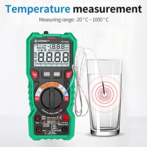 ANKONG TRMS Digital Multimeter - Fast Accurate Voltage Current Resistance Diodes & Continuity Measurements - 6000 Counts, Auto-Ranging - Ideal for Automotive & Overhead Lines - Includes Duty-Cycle Cap