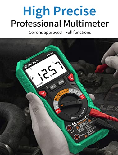 ANKONG TRMS Digital Multimeter - Fast Accurate Voltage Current Resistance Diodes & Continuity Measurements - 6000 Counts, Auto-Ranging - Ideal for Automotive & Overhead Lines - Includes Duty-Cycle Cap