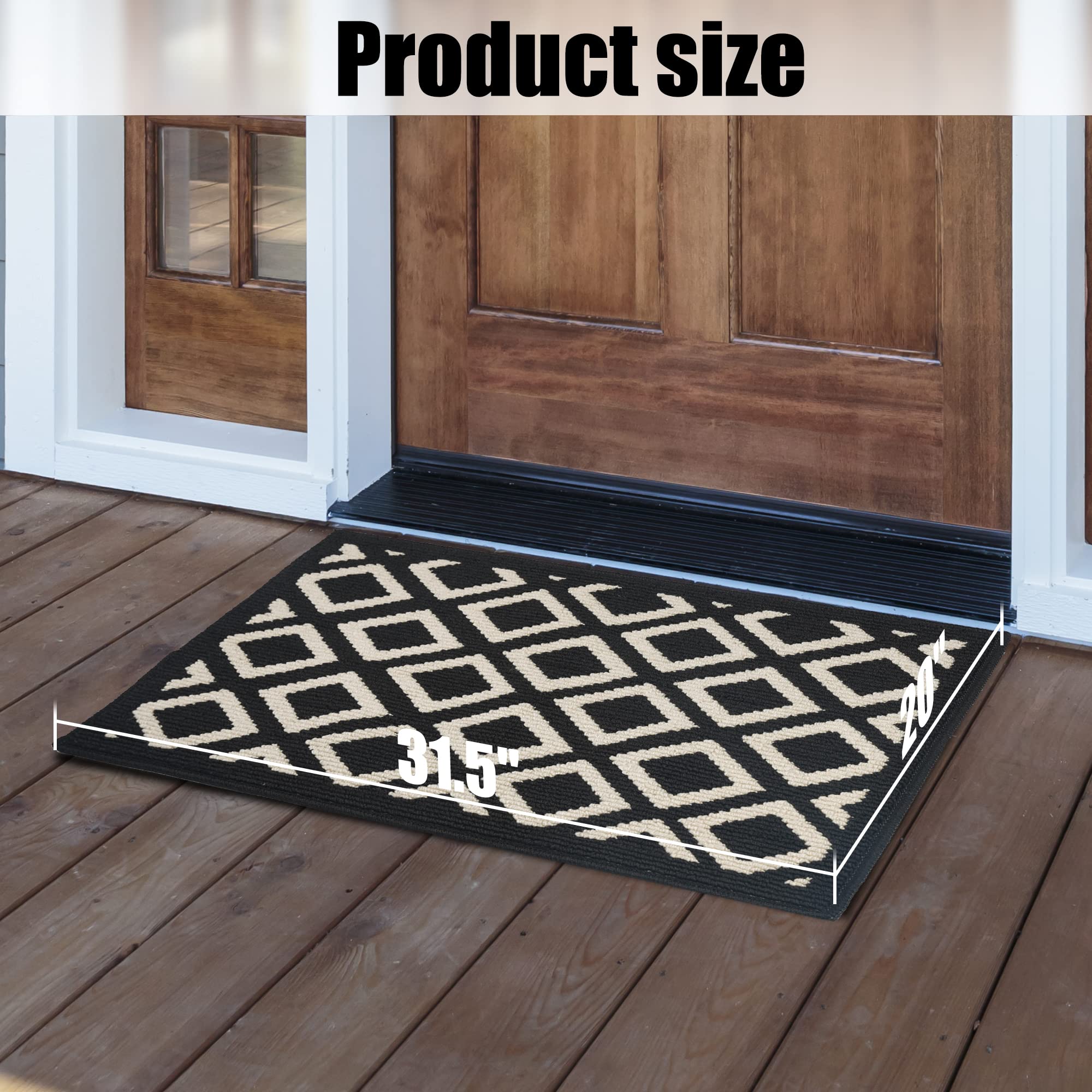 Feivea Indoor Doormat Durable Front Back Door Mat Outdoor Door Rug Resist Dirt Mat for Entryway Kitchen Patio Machine Washable Non Slip Easy Clean Low Pile, 20"x31.5", Black and White