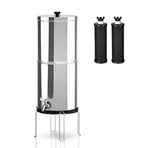 ginkin gravity-fed water filter system,with 2 purification filters for home camping travel outdoor activities emergencies,2.25-gallon stainless-steel countertop system with stand