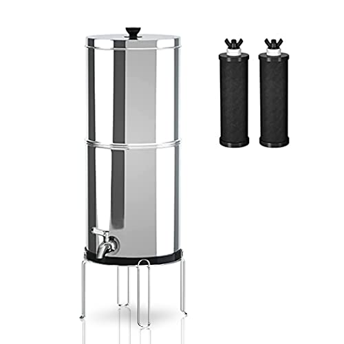 Ginkin Gravity-fed Water Filter System,with 2 Purification Filters for Home Camping Travel Outdoor Activities Emergencies,2.25-Gallon Stainless-Steel Countertop System with Stand