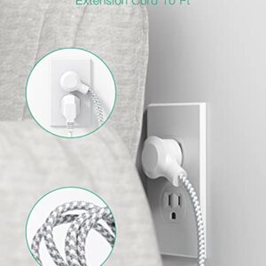 Power Strip Long Extension Cord - 10Ft Braided Extension Cord with Flat Plug, 4 Outlets and 3 USB Charging Ports, Overload Protection and Wall Mount for Home, Office