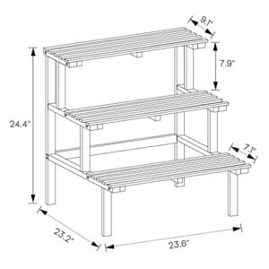 MoNiBloom 3 Tier Stair Style Wood Plant Stand, Flower Pot Display Rack Stand Holder for Indoor Outdoor Patio Lawn Balcony Garden Lawn Home, White