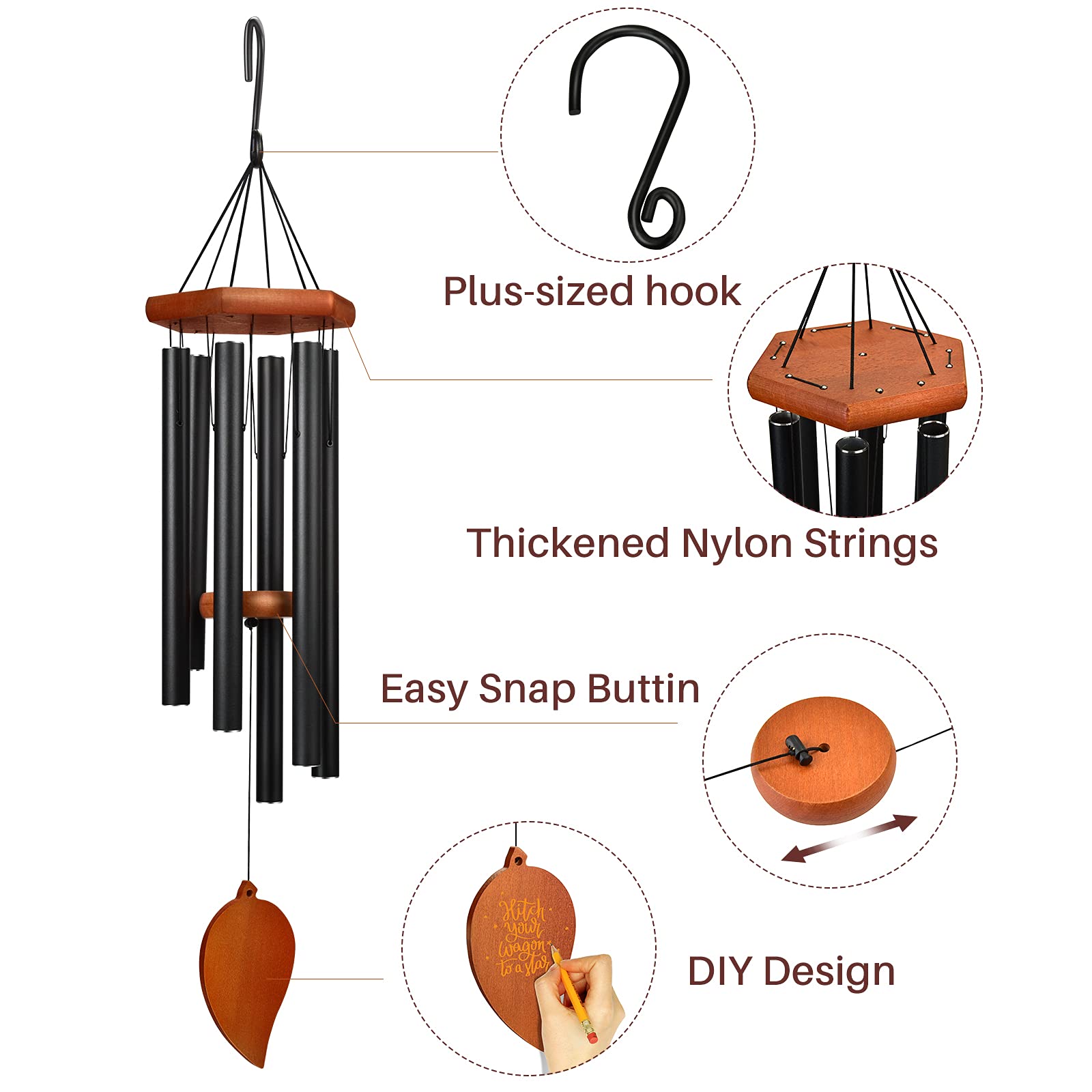 TESECU Sympathy Wind Chimes for Outside Deep Tone, Memorial Loss of a Loved, Large Wind Chimes with 6 Thicken Tubes & Hook, Outdoor Gifts Mother, Garden Decor