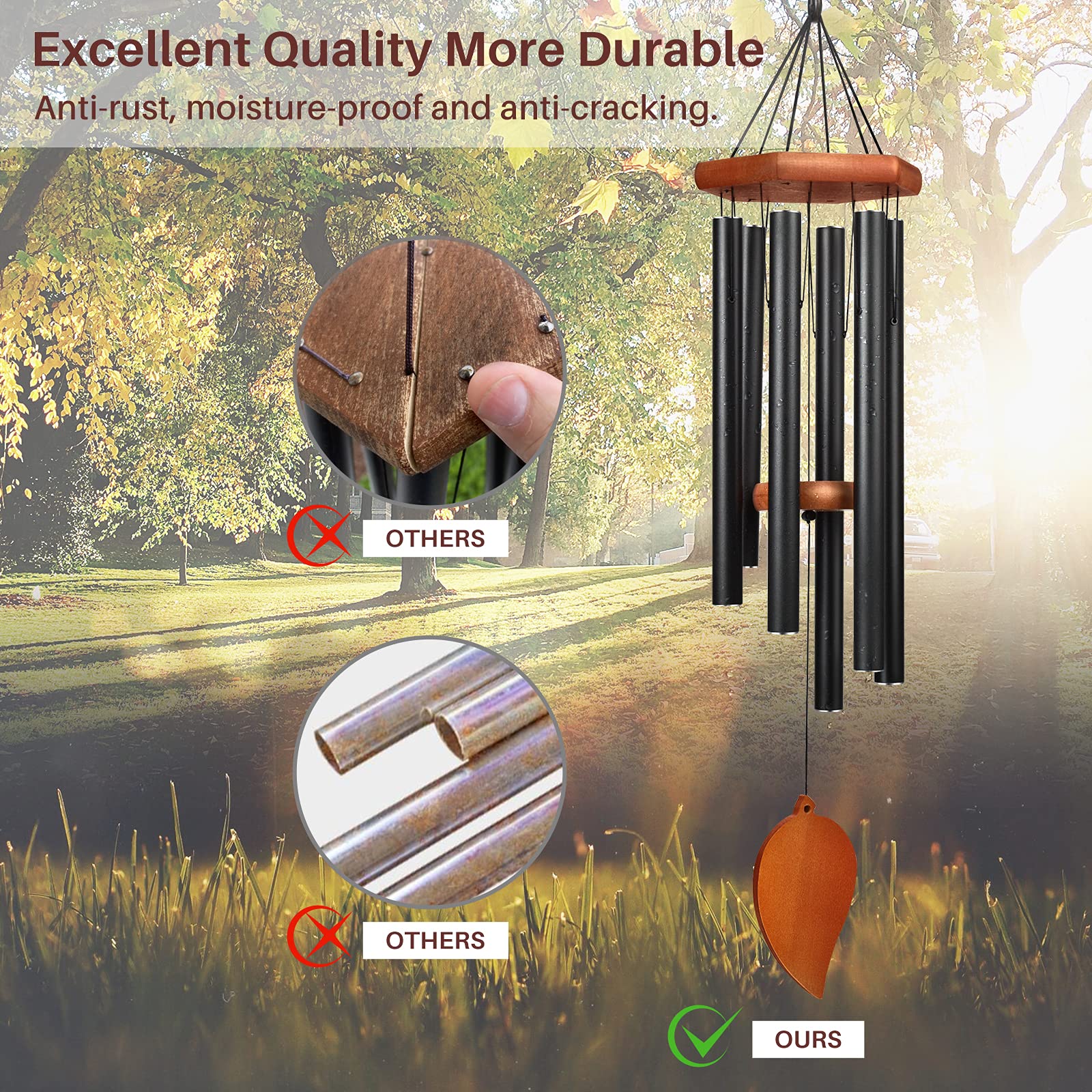 TESECU Sympathy Wind Chimes for Outside Deep Tone, Memorial Loss of a Loved, Large Wind Chimes with 6 Thicken Tubes & Hook, Outdoor Gifts Mother, Garden Decor