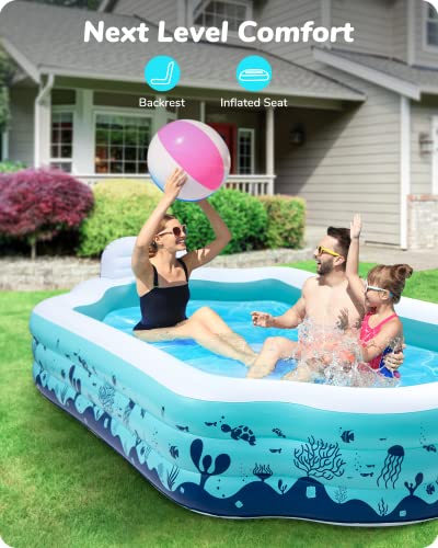 Inflatable Swimming Pool, Valwix 122" X 71" X 20" Full-Sized Family Blow Up Pools for Adults, Children, Above Ground Outdoor Garden Backyard Pool with Seat and Backrest, Summer Water Party for All